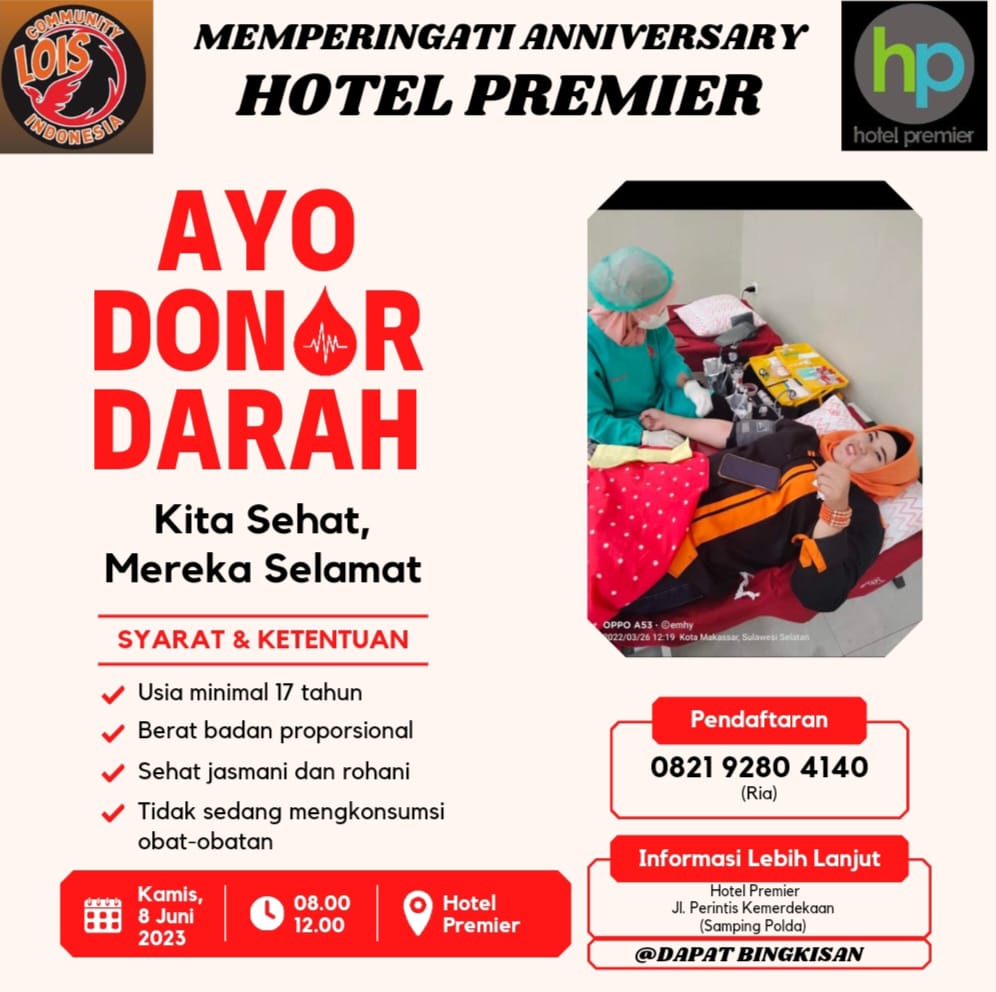 Peringati Anniversary, Prima Hotel Bareng Lois Community Indonesia Gelar Donor Darah