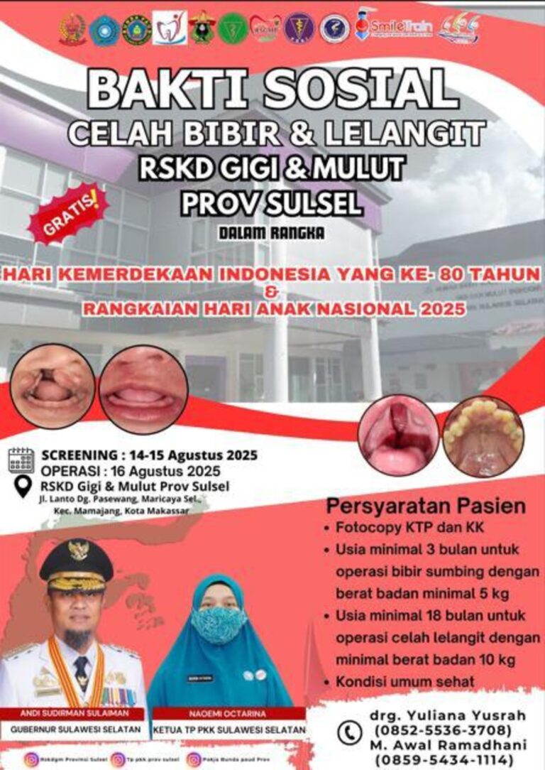 RSKD Gigi dan Mulut Sulsel Gelar Operasi Gratis Celah Bibir dan Lelangit 16 Agustus 2025