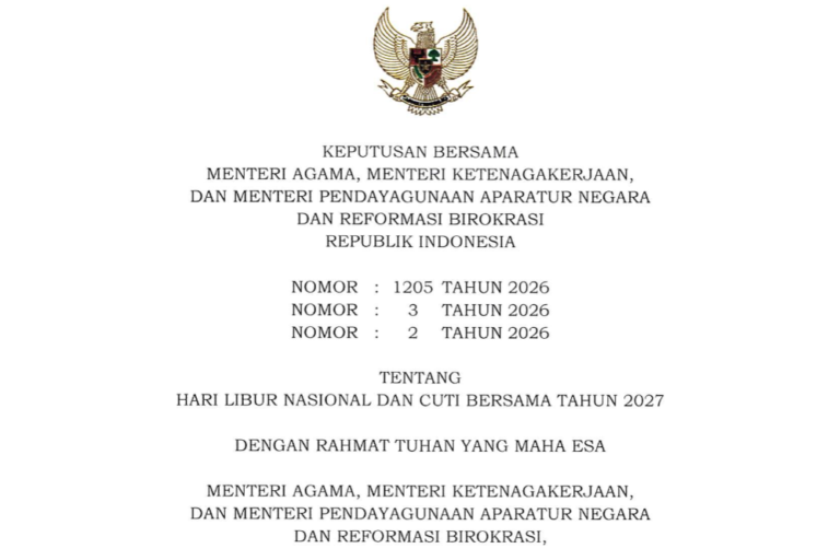 SKB 3 Menteri Tentang Libur Nasional dan Cuti Bersama Tahun 2027